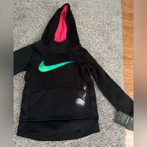 Nike Black Hoodie with Teal Swoosh and Pink Hood Lining